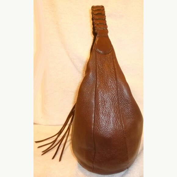 BANANA REPUBLIC LARGE BROWN LEATHER SHOULDER HANDBAG WITH A ZIPPER CLOSURE - Picture 4 of 7